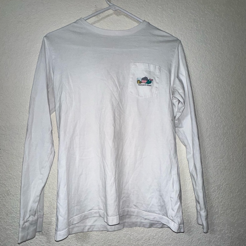 Vineyard Vines White Cap Ski Waffle Whale Graphic Long Sleeve Pocket Shirt Large